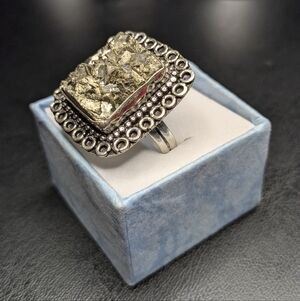 Handcrafted Raw Apache Pyrite Ring (9)